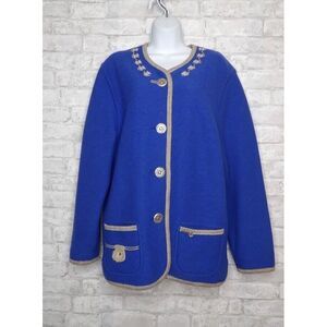 Stapf‎ Austria 100% Boiled Wool Jacket Sweater Cardigan Embroidery Sz 40 Medium